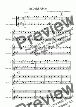 page one of In Dulci Jubilo for Flute and Alto Saxophone Duet