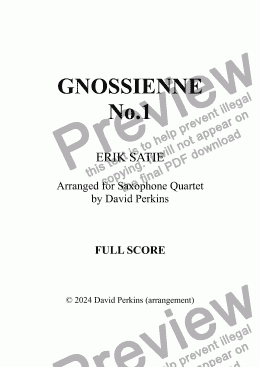 page one of Gnossienne No 1 (Saxophone Quartet)