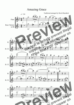 page one of Amazing Grace for Flute and Bass Clarinet Duet