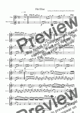 page one of Für Elise for Flute and Bass Clarinet Duet