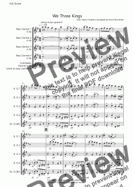 page one of We Three Kings (Jazzy Style!) for Bass Clarinet Quartet