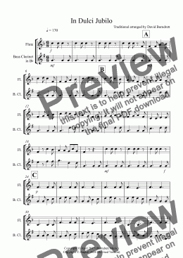 page one of In Dulci Jubilo for Flute and Bass Clarinet Duet