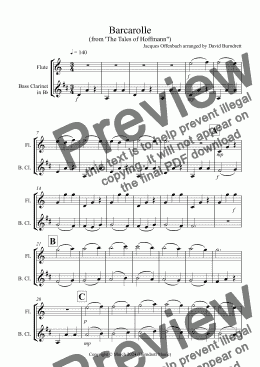 page one of Barcarolle "The Tales of Hoffman" for Flute and Bass Clarinet Duet