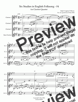 page one of Six Studies in English Folksong - #4 - for clarinet quartet