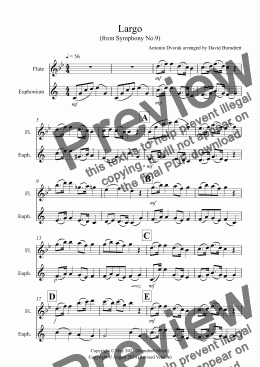 page one of Largo (from the New World) for Flute and Euphonium Duet