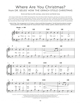 page one of Where Are You Christmas? (from How The Grinch Stole Christmas) (Really Easy Piano)