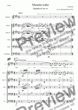 page one of Musetta's Waltz "Quando m'en vo", La Bohème (Soprano voice - String orchestra)