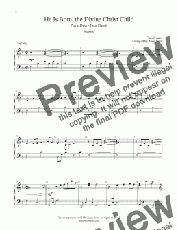 page one of He Is Born, the Divine Christ Child (piano duet)