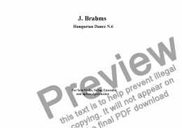 page one of J. Brahms, Hungarian Dance N.6 for solo violin (Joseph Joachim) and string orchestra)
