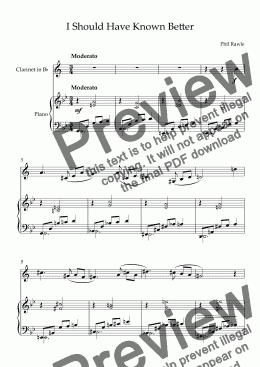 page one of I Should Have Known Better - Clarinet and Piano