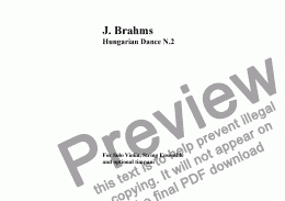 page one of J. Brahms Hungarian Dance N.2 for solo violin (Joseph Joachim) and string orchestra