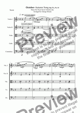 page one of P.I.Tchaikovsky October-Autumn Song Op.37a, No 10 for string orchestra