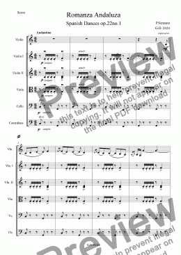 page one of Spanish Dances, Romanza Andaluza - Serasate, for solo violin and string orchestra