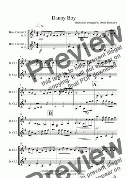 page one of Danny Boy for Bass Clarinet Duet