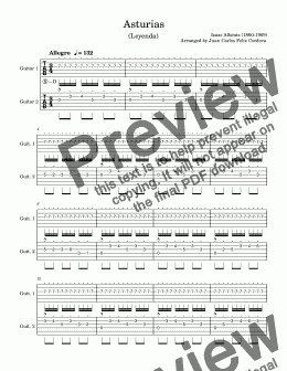 page one of Asturias for 2 guitars