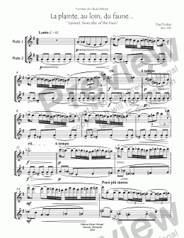 page one of La Plainte, au loin, du faune  for 2 flutes 