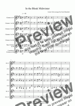 page one of In the Bleak Midwinter for Clarinet Choir