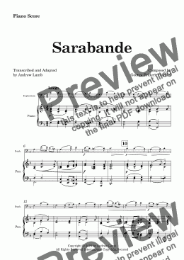 page one of Handel | Sarabande | for Euphonium and Piano