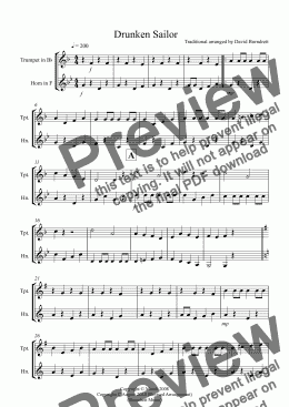 page one of Drunken Sailor for Trumpet and Horn Duet