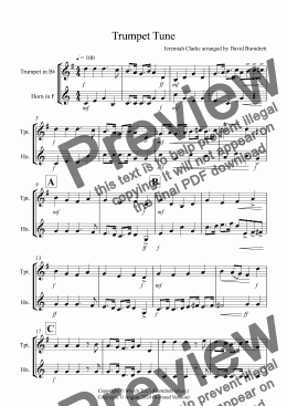 page one of Trumpet Tune for Trumpet and Horn Duet