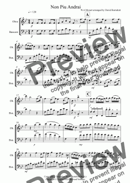 page one of Non Piu Andrai for Oboe and Bassoon Duet