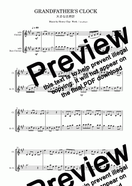 page one of "Grandfather's Clock" Clarinet & Bass Clarinet