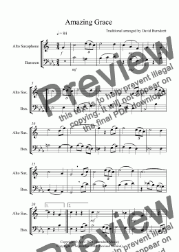 page one of Amazing Grace for Alto Saxophone and Bassoon Duet