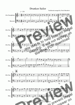 page one of Drunken Sailor for Alto Saxophone and Bassoon Duet