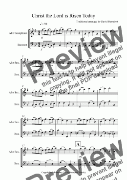 page one of Christ the Lord is Risen Today for Alto Saxophone and Bassoon Duet