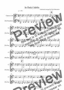 page one of In Dulci Jubilo for Clarinet and Alto Saxophone Duet