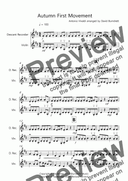 page one of Autumn (First Movement) for Descant Recorder and Violin Duet