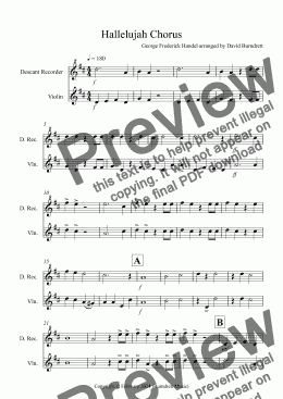 page one of Hallelujah Chorus for Descant Recorder and Violin Duet