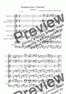 page one of Habanera (Fantasia from Carman) for Mixed Clarinet Trio