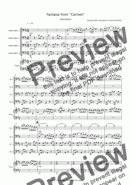 page one of Intermezzo (Fantasia from Carmen) for Cello Quartet