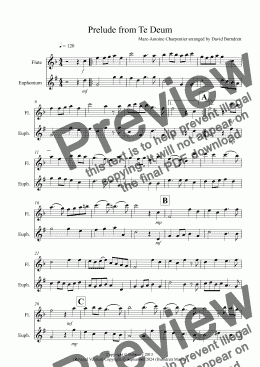 page one of Prelude from Te Deum for Flute and Euphonium Duet