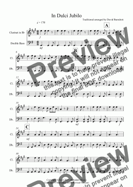 page one of In Dulci Jubilo for Clarinet and Double Bass Duet