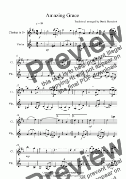 page one of Amazing Grace for Clarinet and Violin Duet 