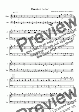 page one of Drunken Sailor for Flute and Tuba Duet