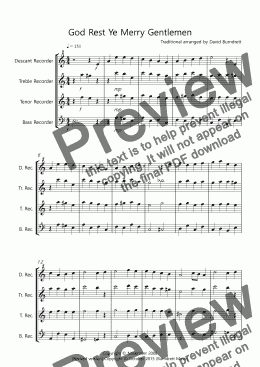 page one of God Rest Ye Merry Gentlemen for Recorder Quartet