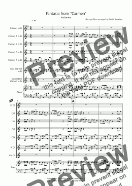 page one of Habanera (Fantasia from Carmen) for Clarinet Choir