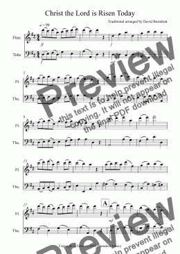 page one of Christ the Lord is Risen Today for Flute and Tuba Duet