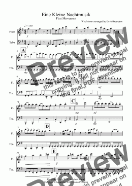 page one of Eine Kleine Nachtmusik (1st movement) for Flute and Tuba Duet