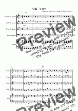 page one of Ode To Joy for Recorder Quartet (easy version)