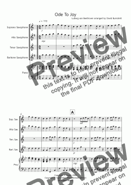 page one of Ode To Joy for Saxophone Quartet (easy version)