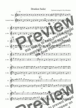 page one of Drunken Sailor for Flute and Guitar Duet