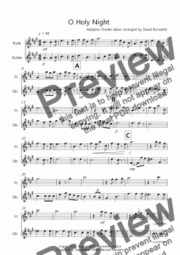 page one of O Holy Night for Flute and Guitar Duet