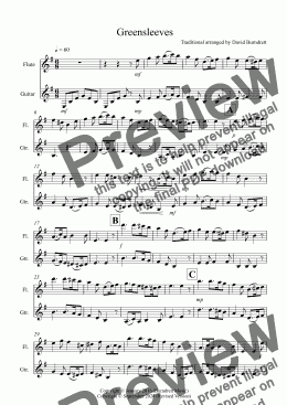 page one of Greensleeves for Flute and Guitar Duet