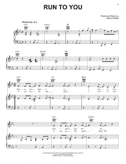 page one of Run To You (Piano, Vocal & Guitar Chords (Right-Hand Melody))