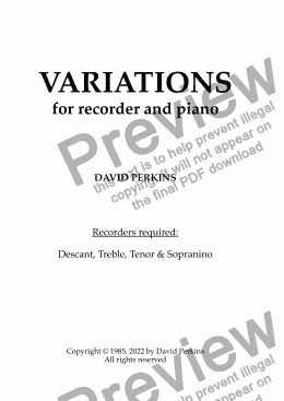 page one of Variations for Recorder & Piano