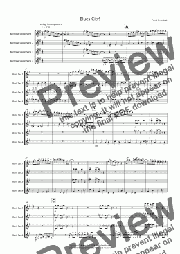 page one of Blues City! for Baritone Saxophone Quartet